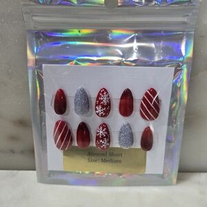 Festive Red and Silver Press-On Nail Set
